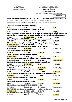 Đề kiểm tra cuối năm môn Hóa học Lớp 12 - Mã đề 123 - Năm học 2019-2020 (Kèm đáp án)